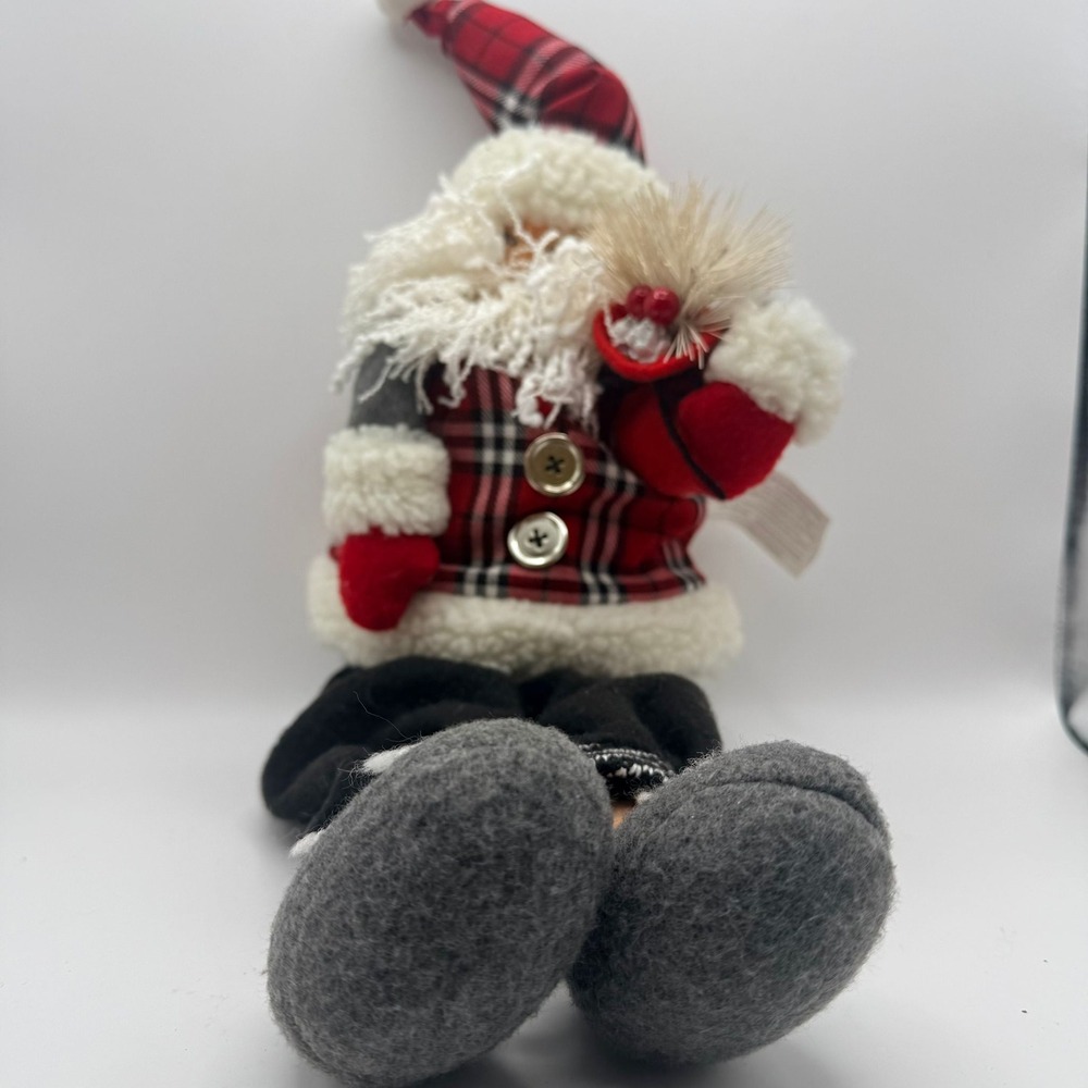 Rustic Plaid Santa Claus Plush Shelf Sitter Christmas Decor Red Black White